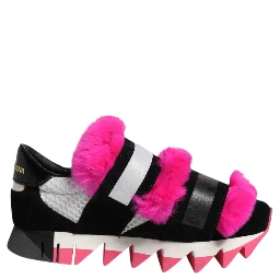 Black Pink Fur Embellished Sneakers Shoes