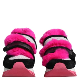 Black Pink Fur Embellished Sneakers Shoes