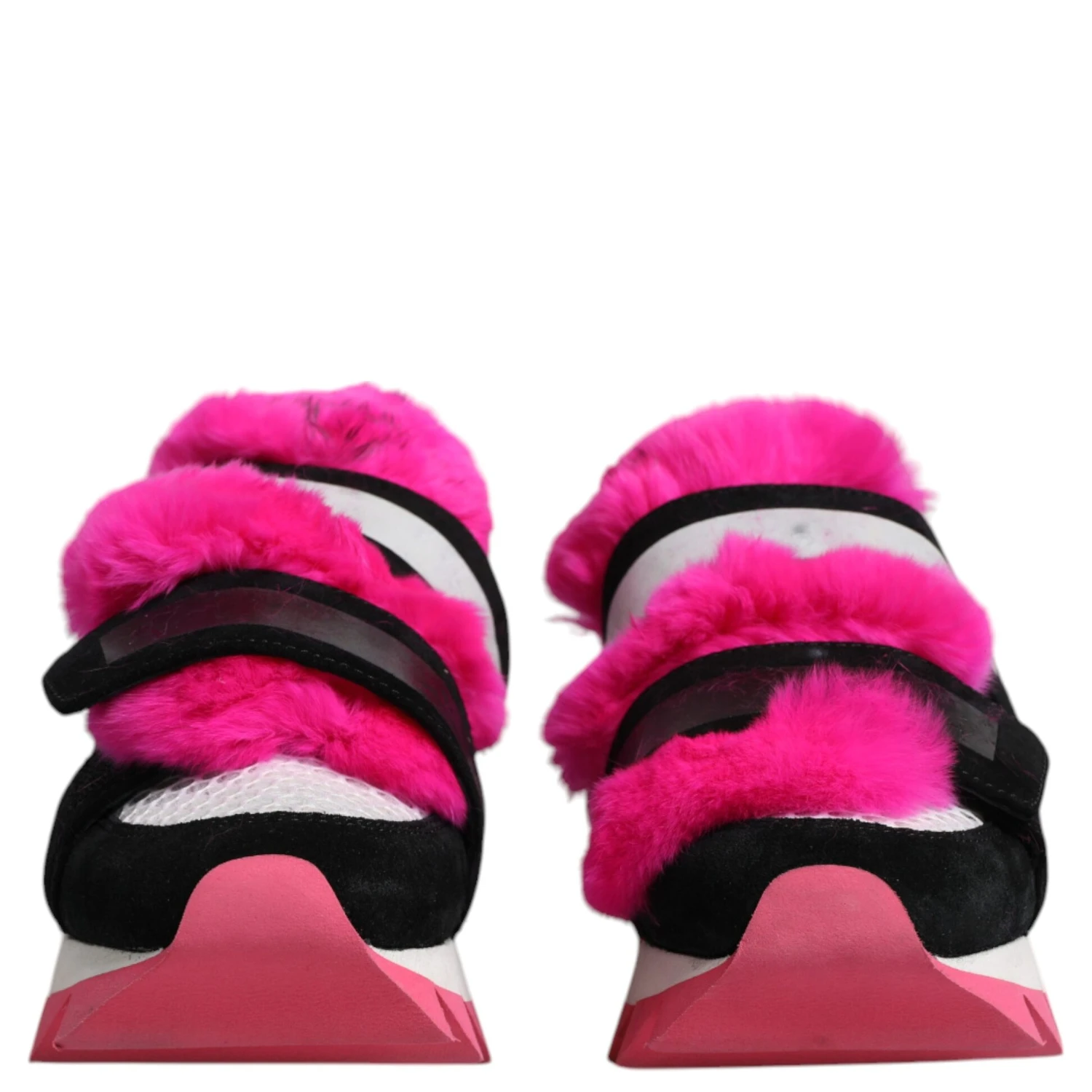 Black Pink Fur Embellished Sneakers Shoes