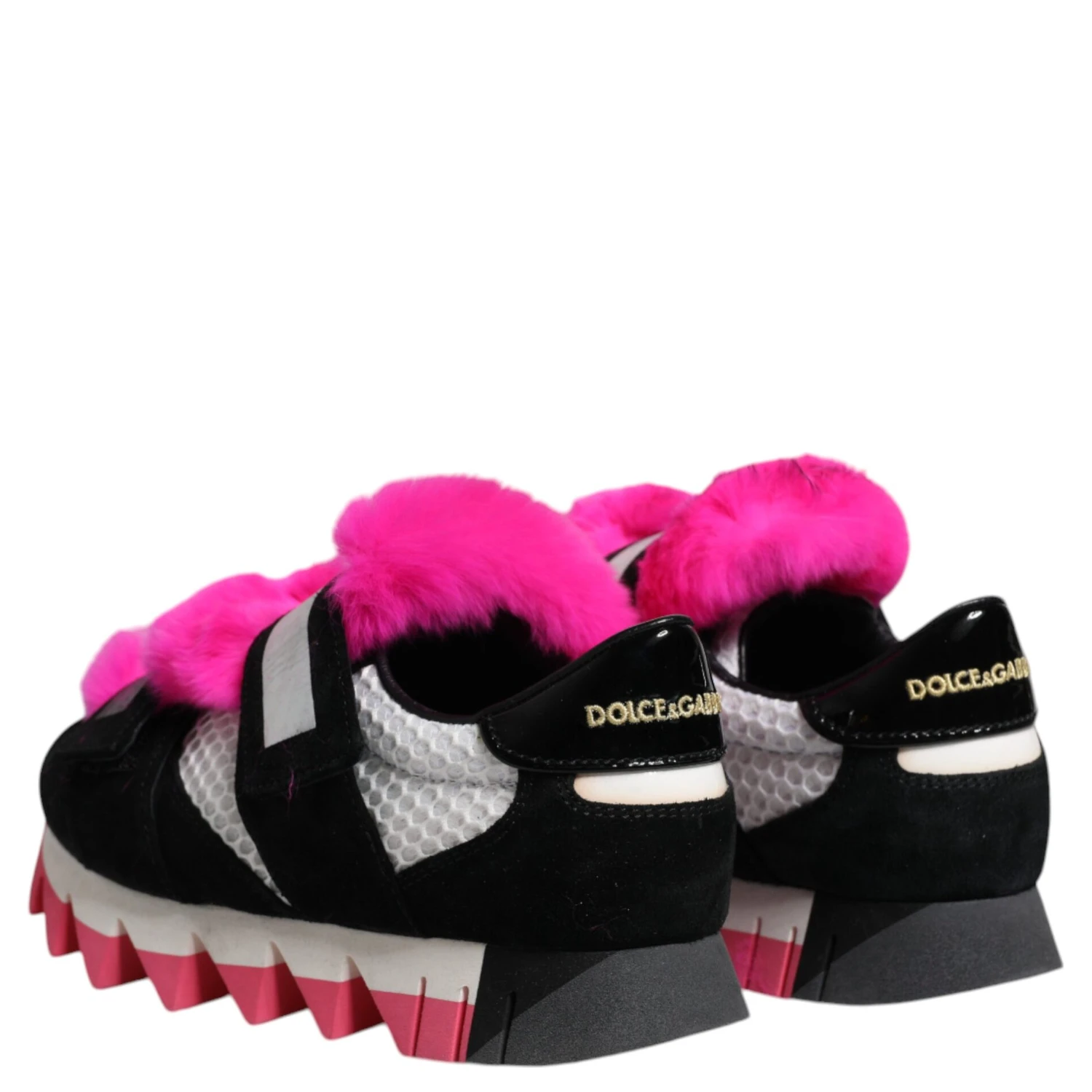 Black Pink Fur Embellished Sneakers Shoes