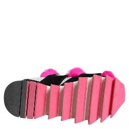 Black Pink Fur Embellished Sneakers Shoes