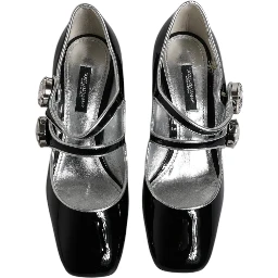 Black Patent Leather Crystal Mary Jane Pumps Shoes