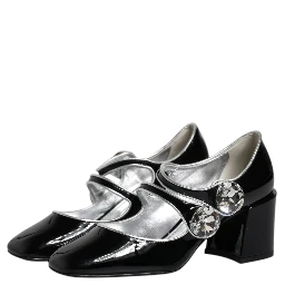 Black Patent Leather Crystal Mary Jane Pumps Shoes