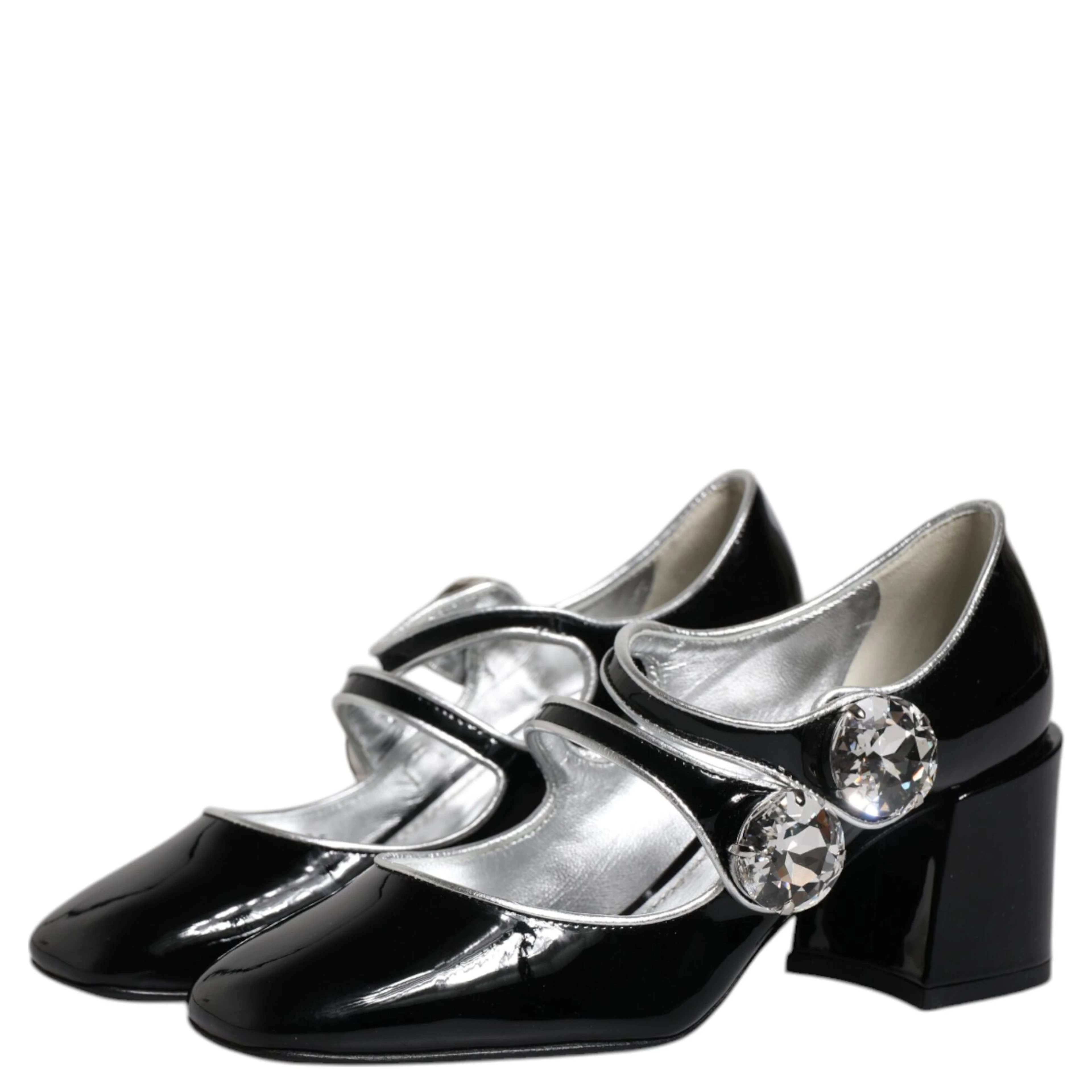 Black Patent Leather Crystal Mary Jane Pumps Shoes