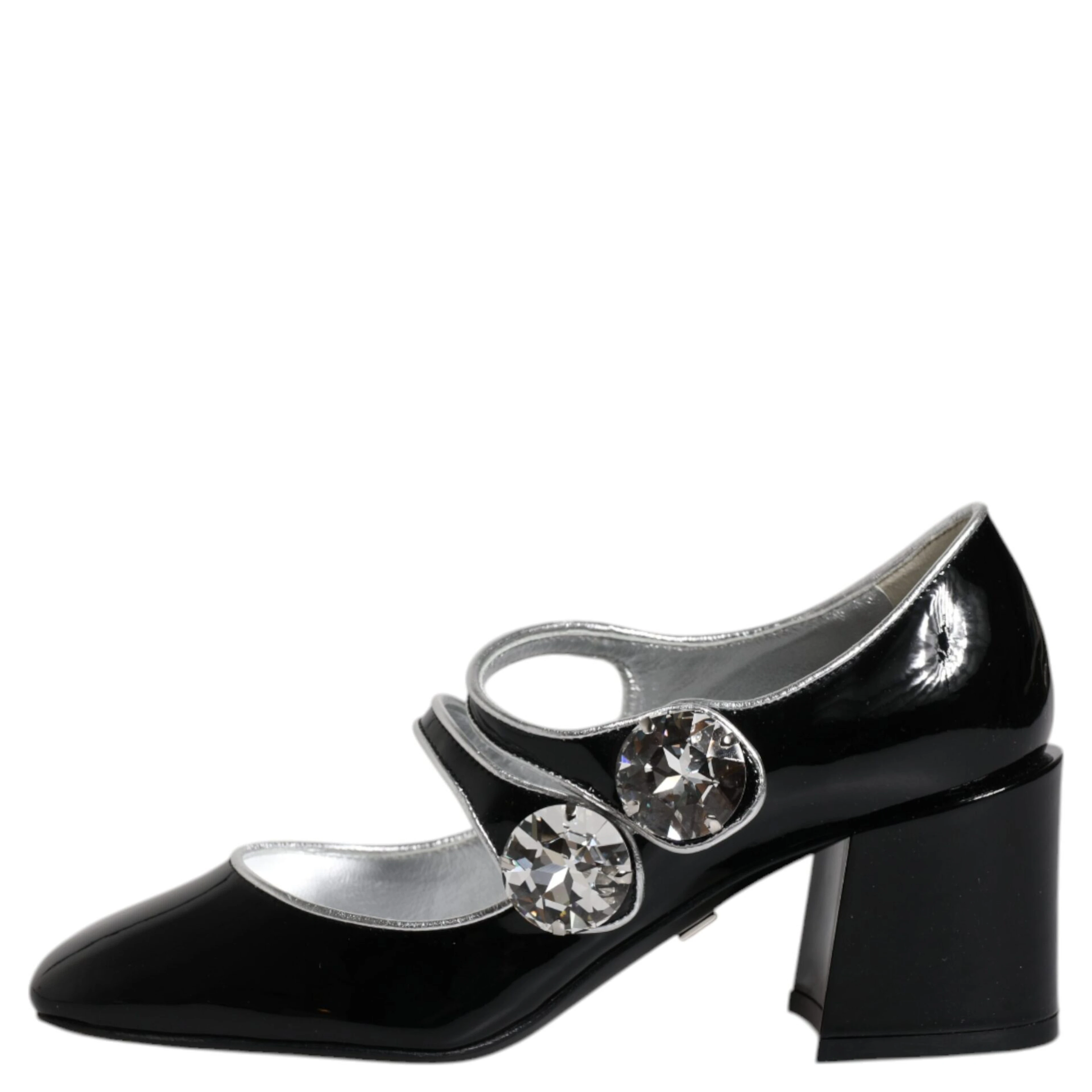 Black Patent Leather Crystal Mary Jane Pumps Shoes