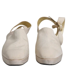 Off White Block Heels Slingback Sandals Shoes
