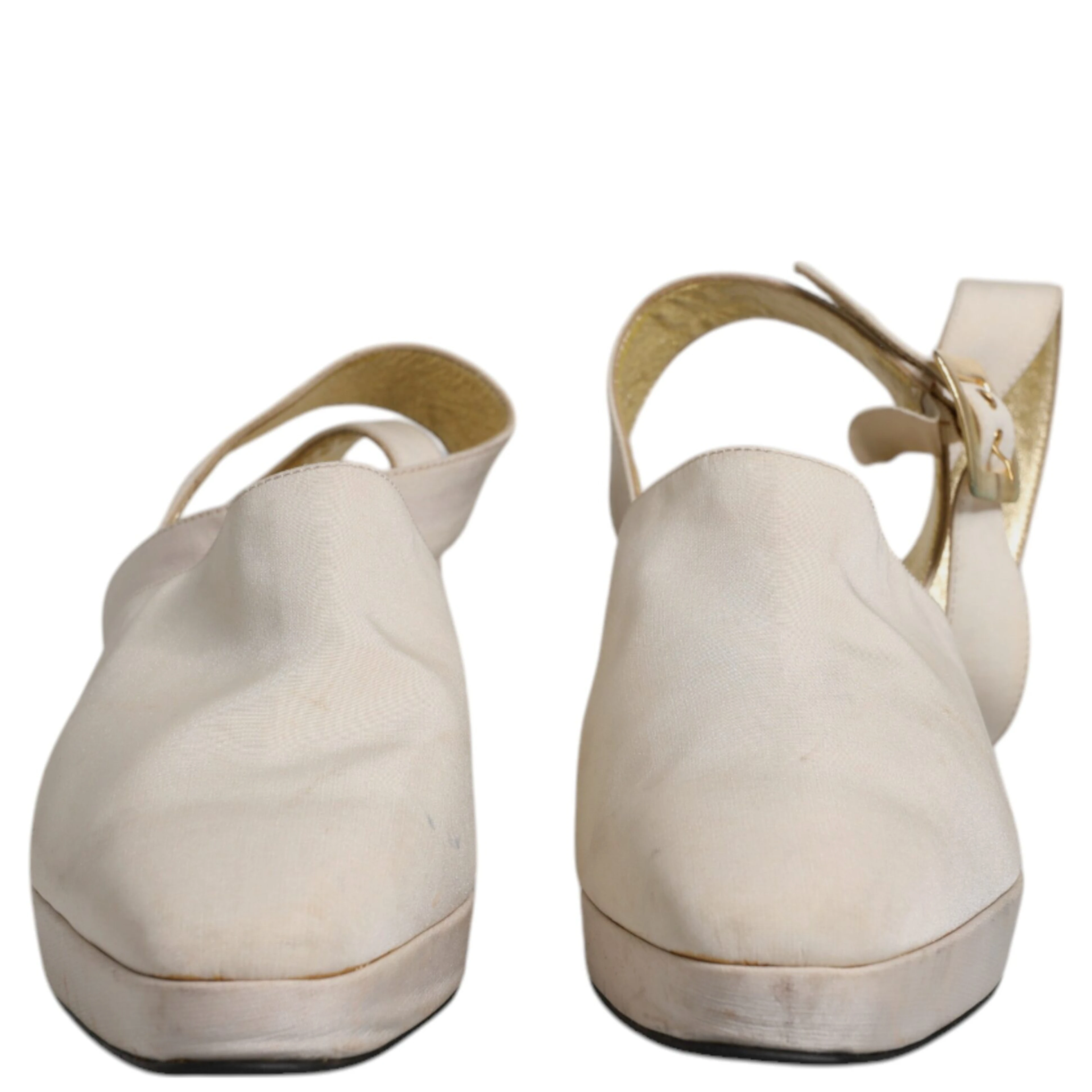 Off White Block Heels Slingback Sandals Shoes