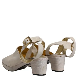 Off White Block Heels Slingback Sandals Shoes