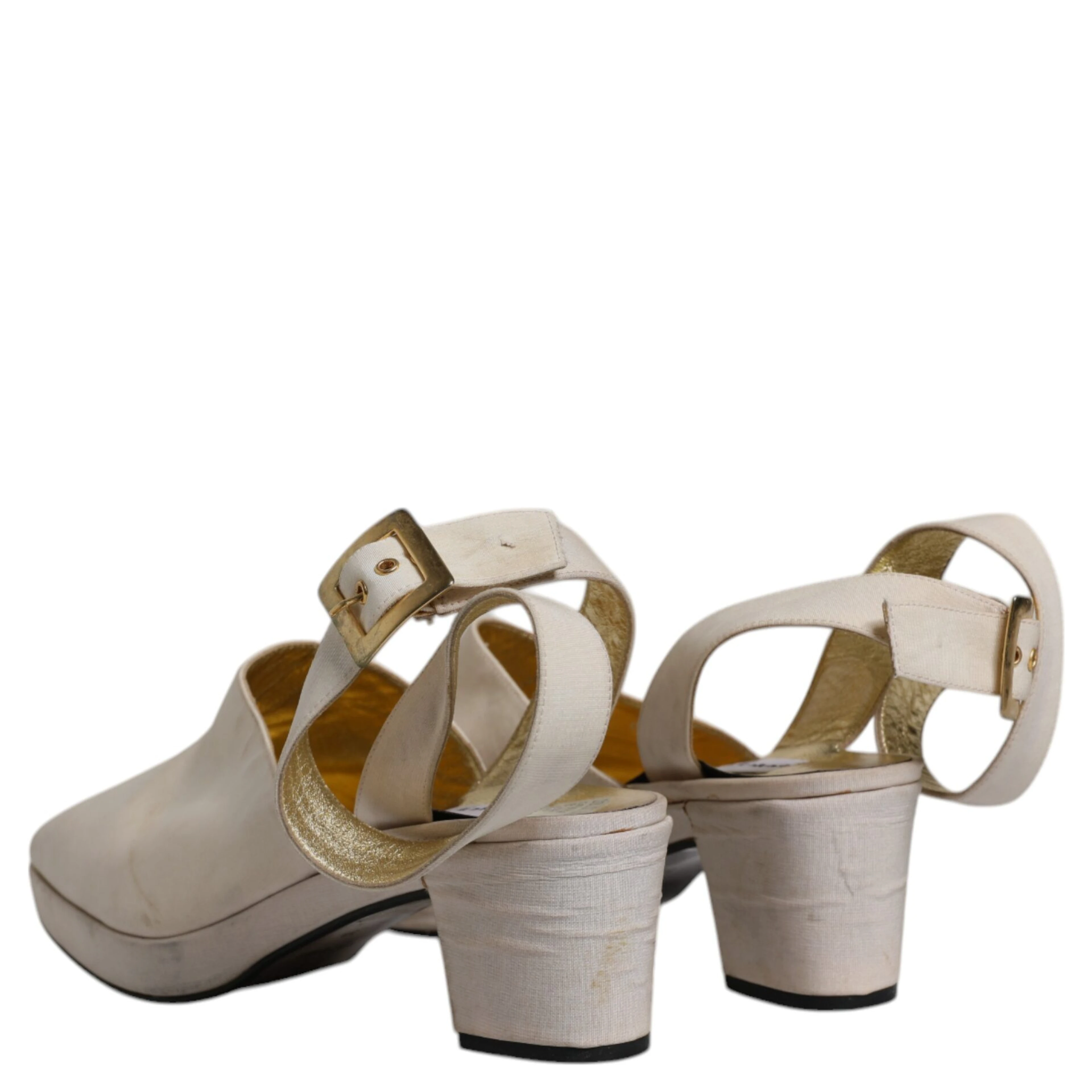 Off White Block Heels Slingback Sandals Shoes