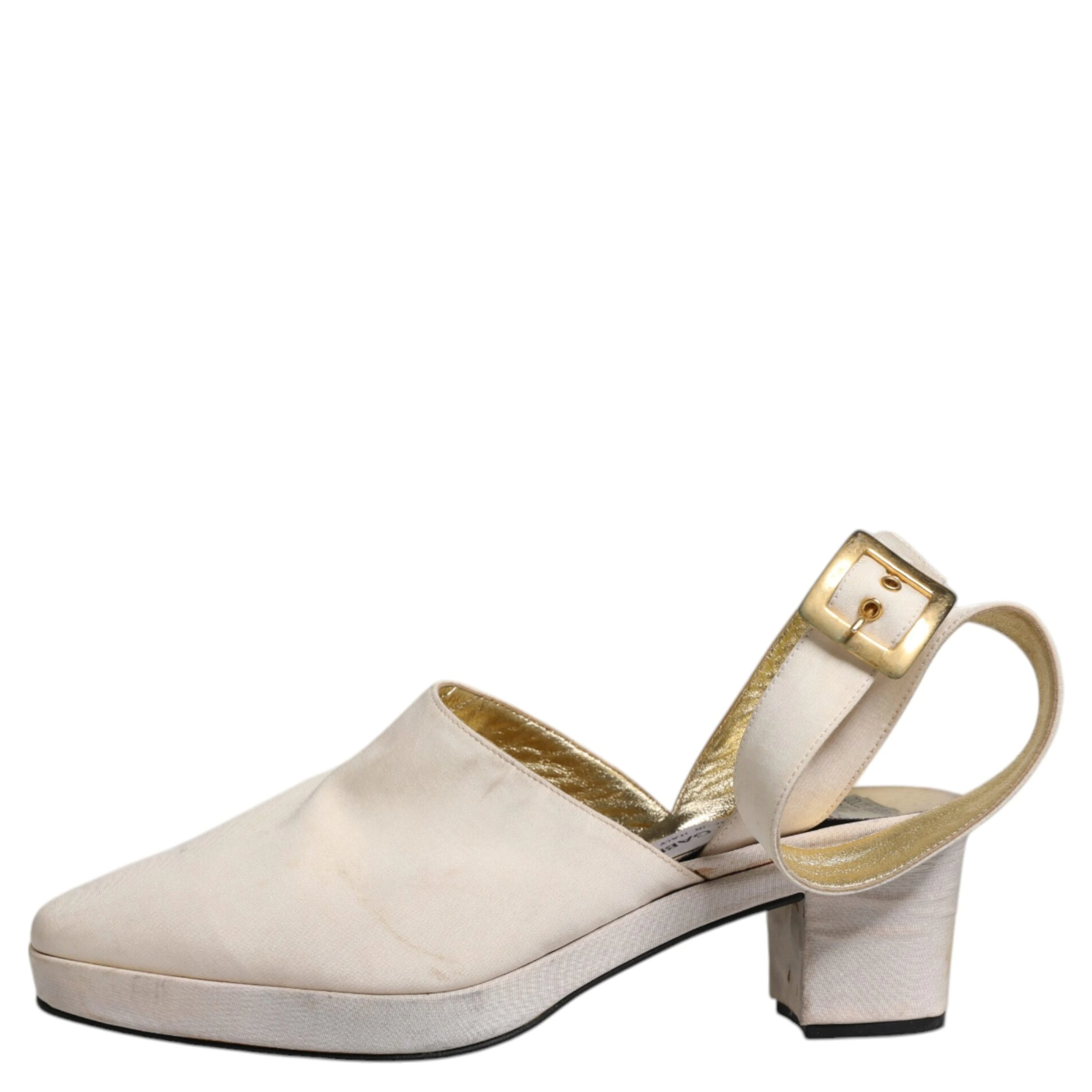 Off White Block Heels Slingback Sandals Shoes