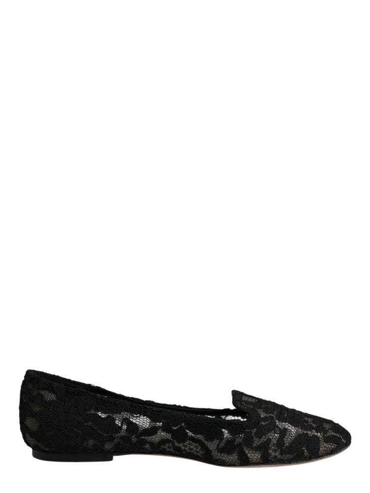Black Taormina Lace Slip On Flats Shoes