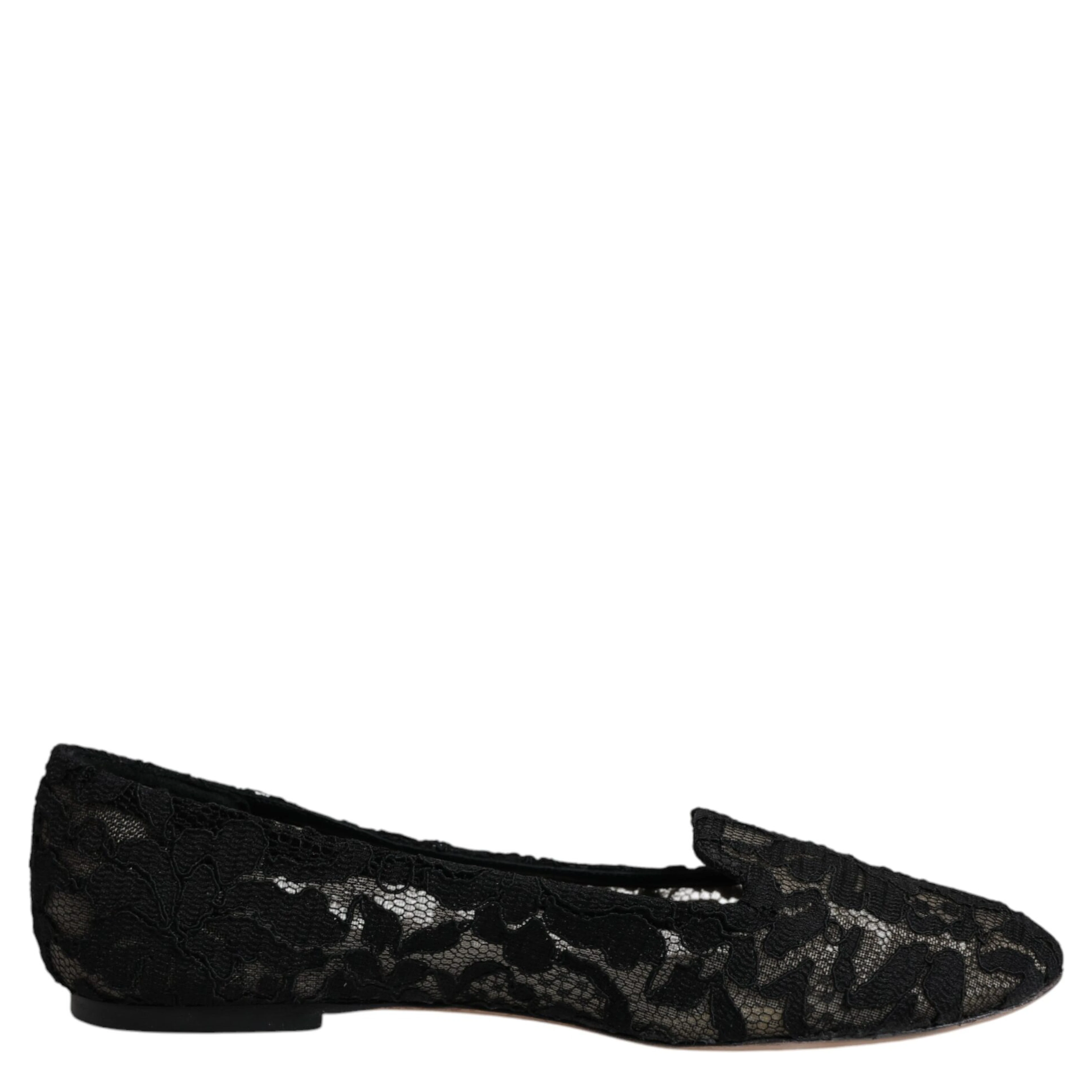 Black Taormina Lace Slip On Flats Shoes