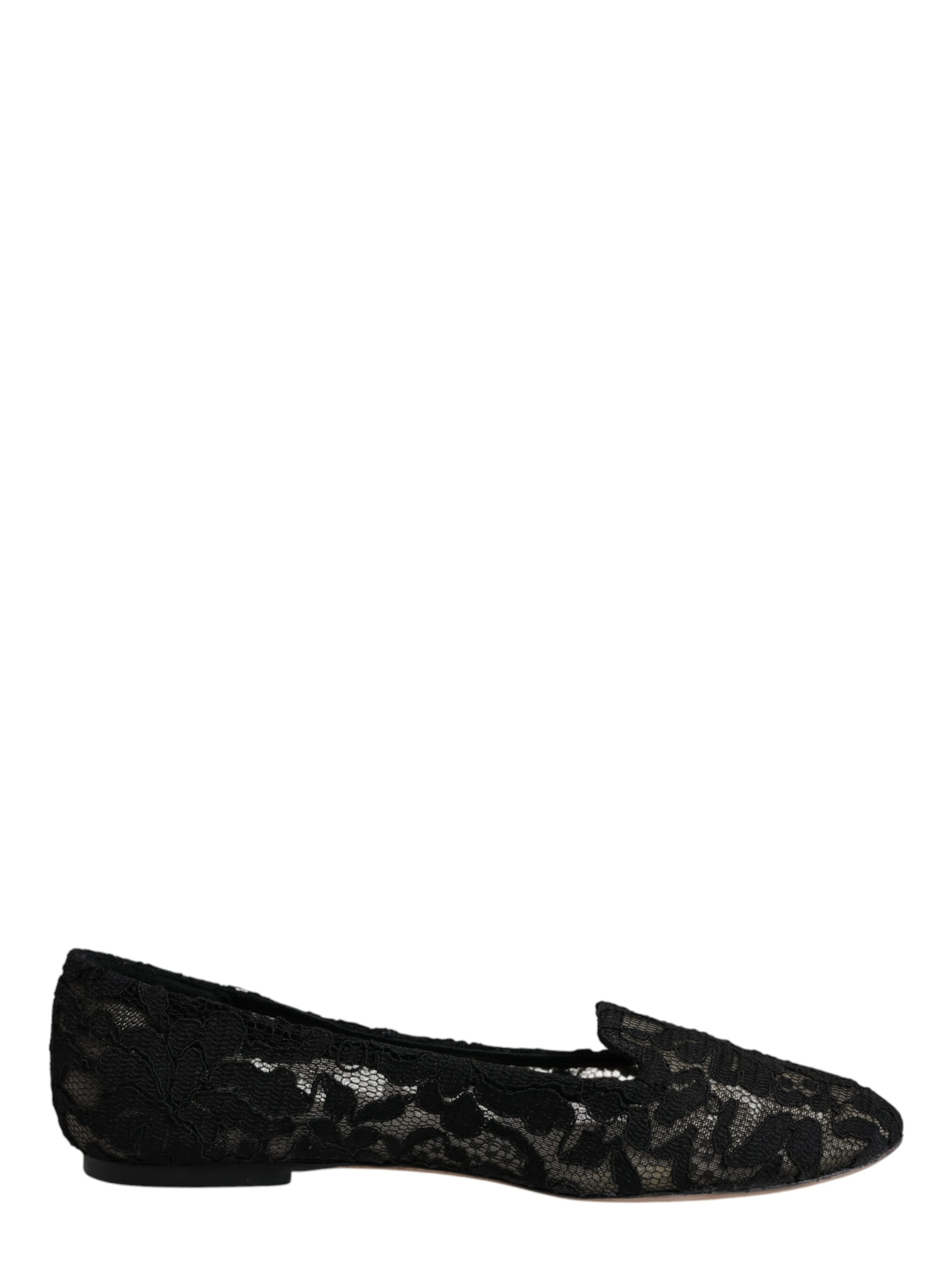 Black Taormina Lace Slip On Flats Shoes