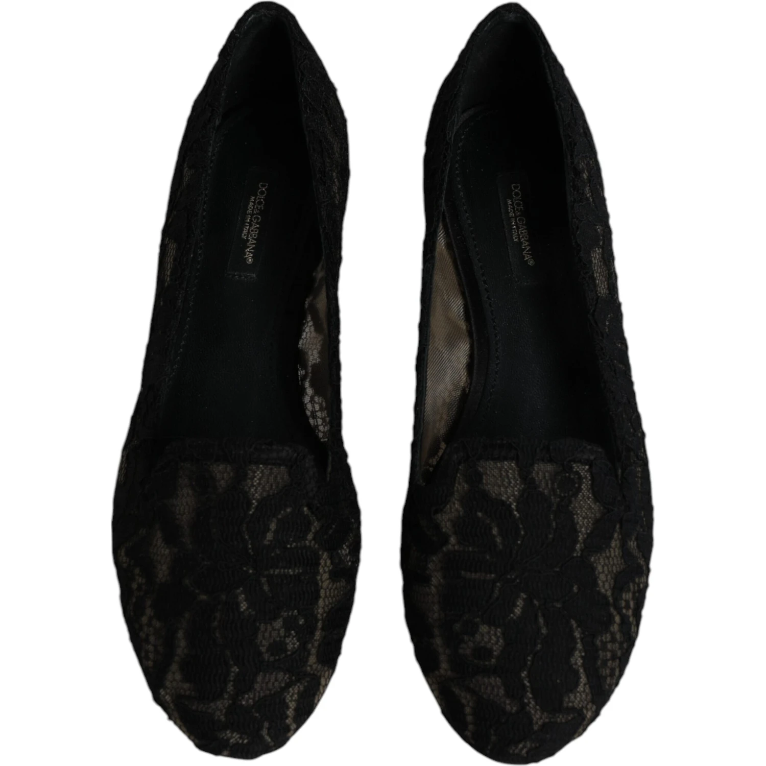 Black Taormina Lace Slip On Flats Shoes