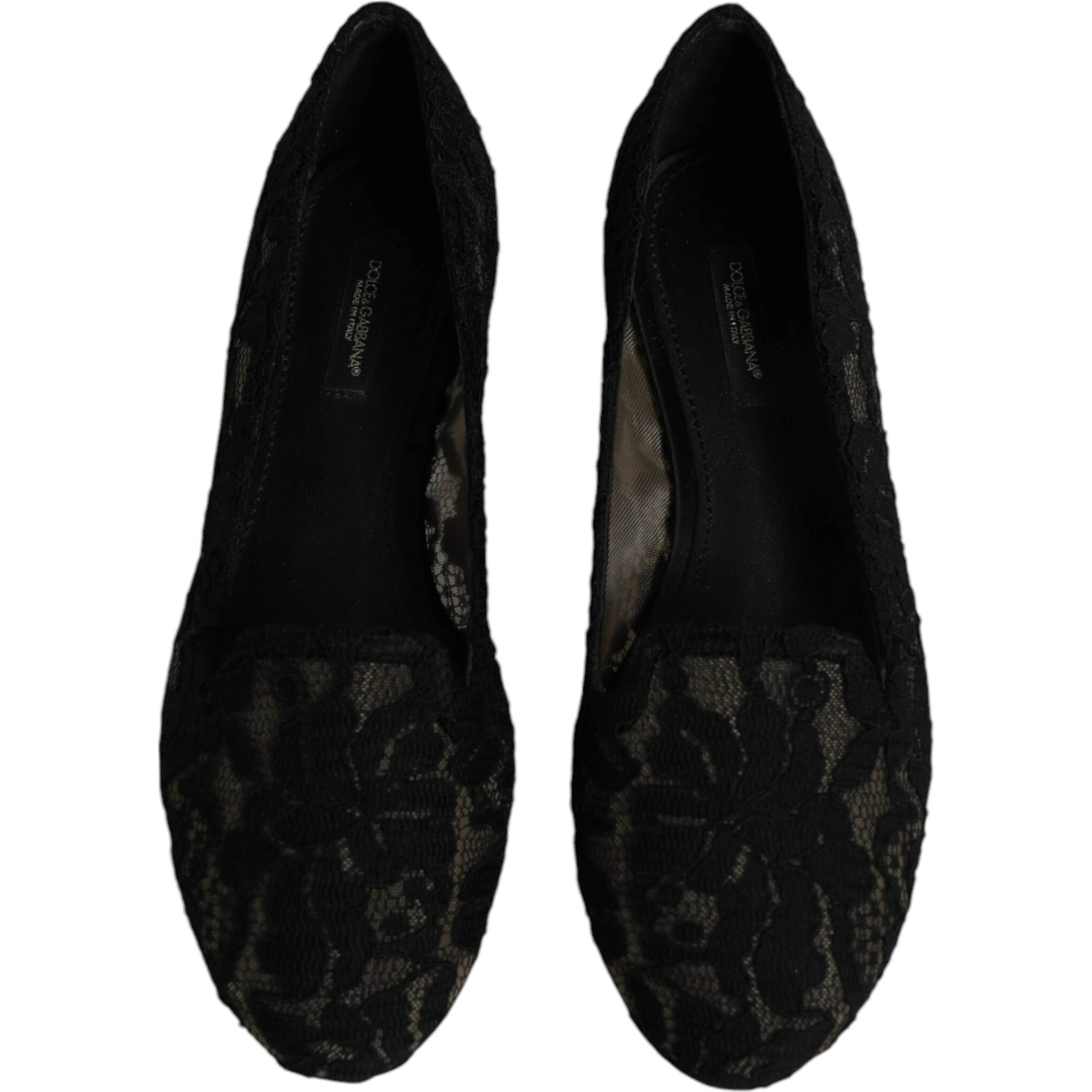 Black Taormina Lace Slip On Flats Shoes