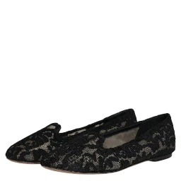 Black Taormina Lace Slip On Flats Shoes