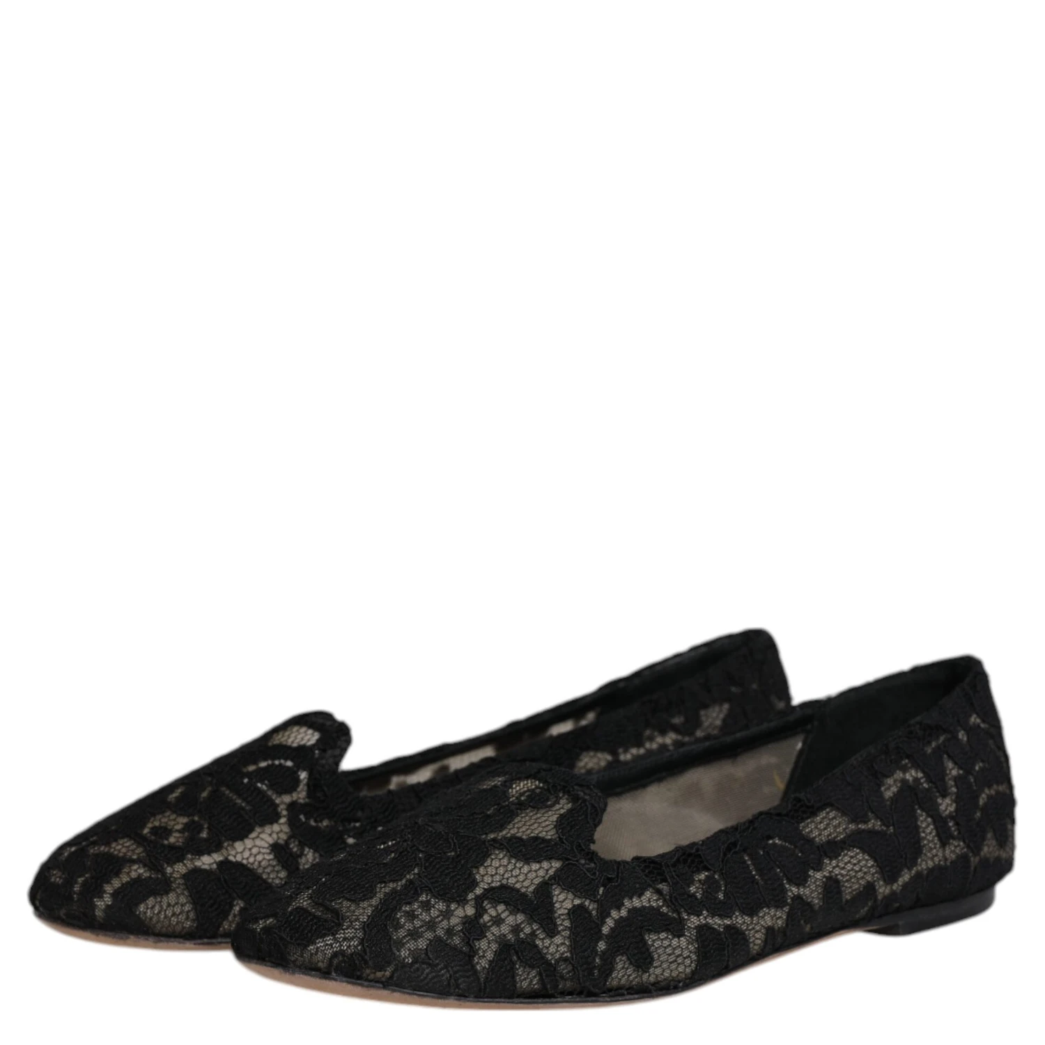 Black Taormina Lace Slip On Flats Shoes