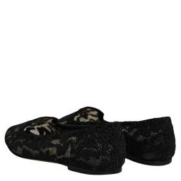 Black Taormina Lace Slip On Flats Shoes