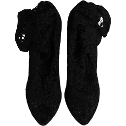 Black Lace Stretch Heels Mid Calf Boots Shoes