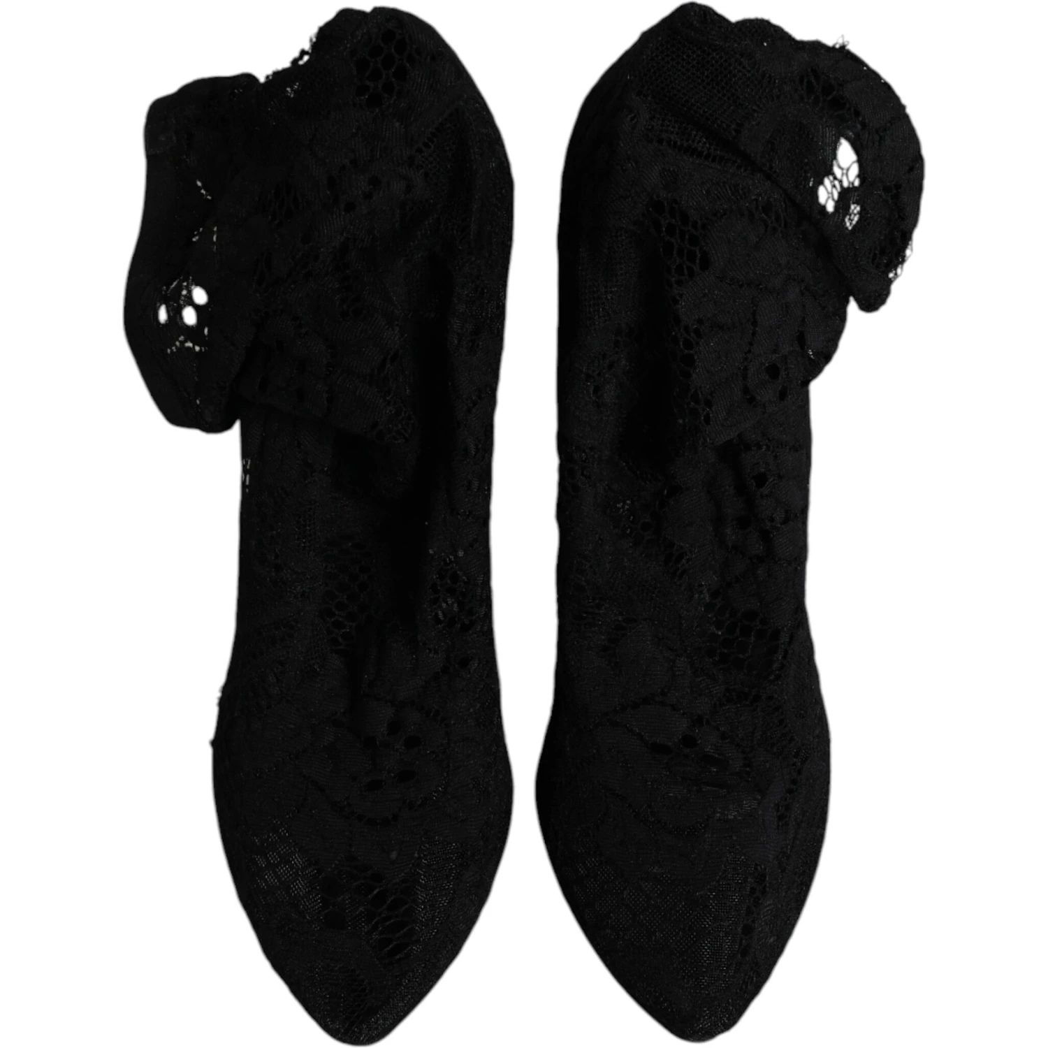 Black Lace Stretch Heels Mid Calf Boots Shoes