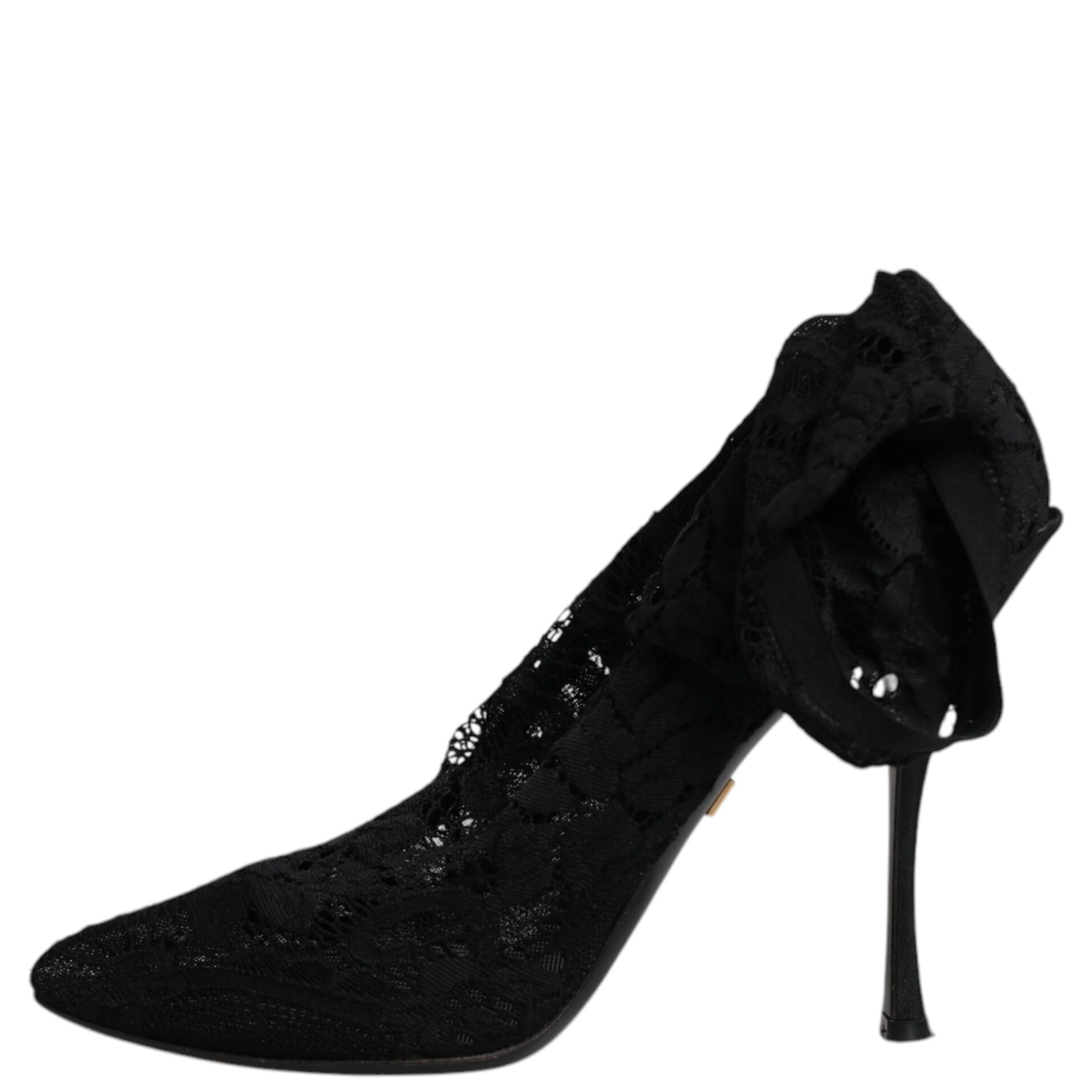 Black Lace Stretch Heels Mid Calf Boots Shoes
