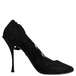 Black Lace Stretch Heels Mid Calf Boots Shoes