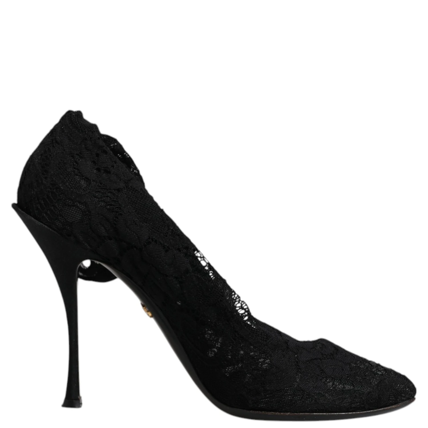 Black Lace Stretch Heels Mid Calf Boots Shoes