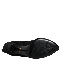 Black Lace Stretch Heels Mid Calf Boots Shoes