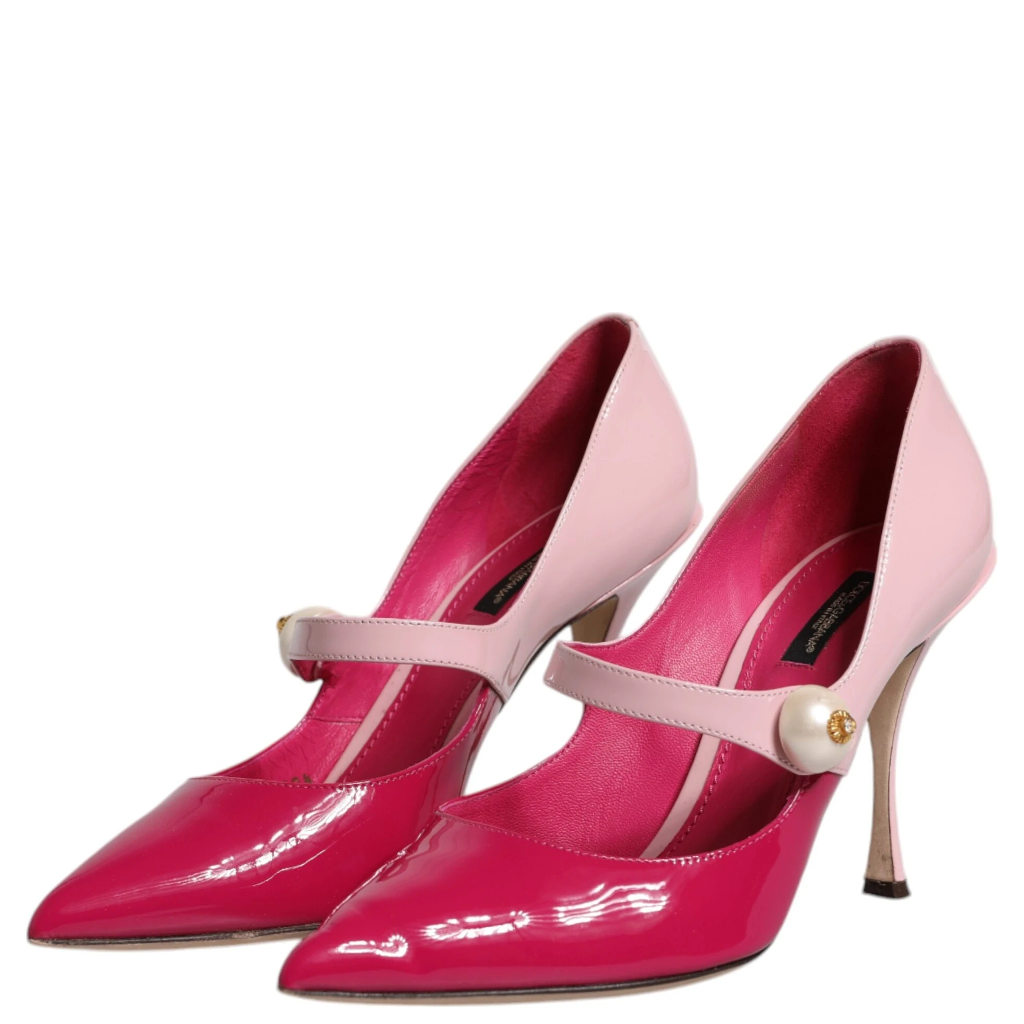 Two Tone Pink Leather Mary Jane Heels Pumps Shoes