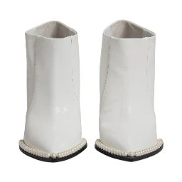 White Faux Pearl Leather Pointed Toe Ankle Boot Shoes