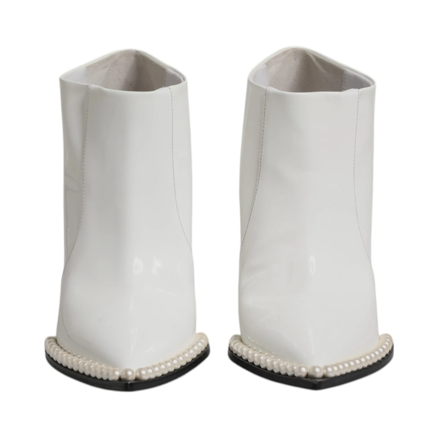 White Faux Pearl Leather Pointed Toe Ankle Boot Shoes