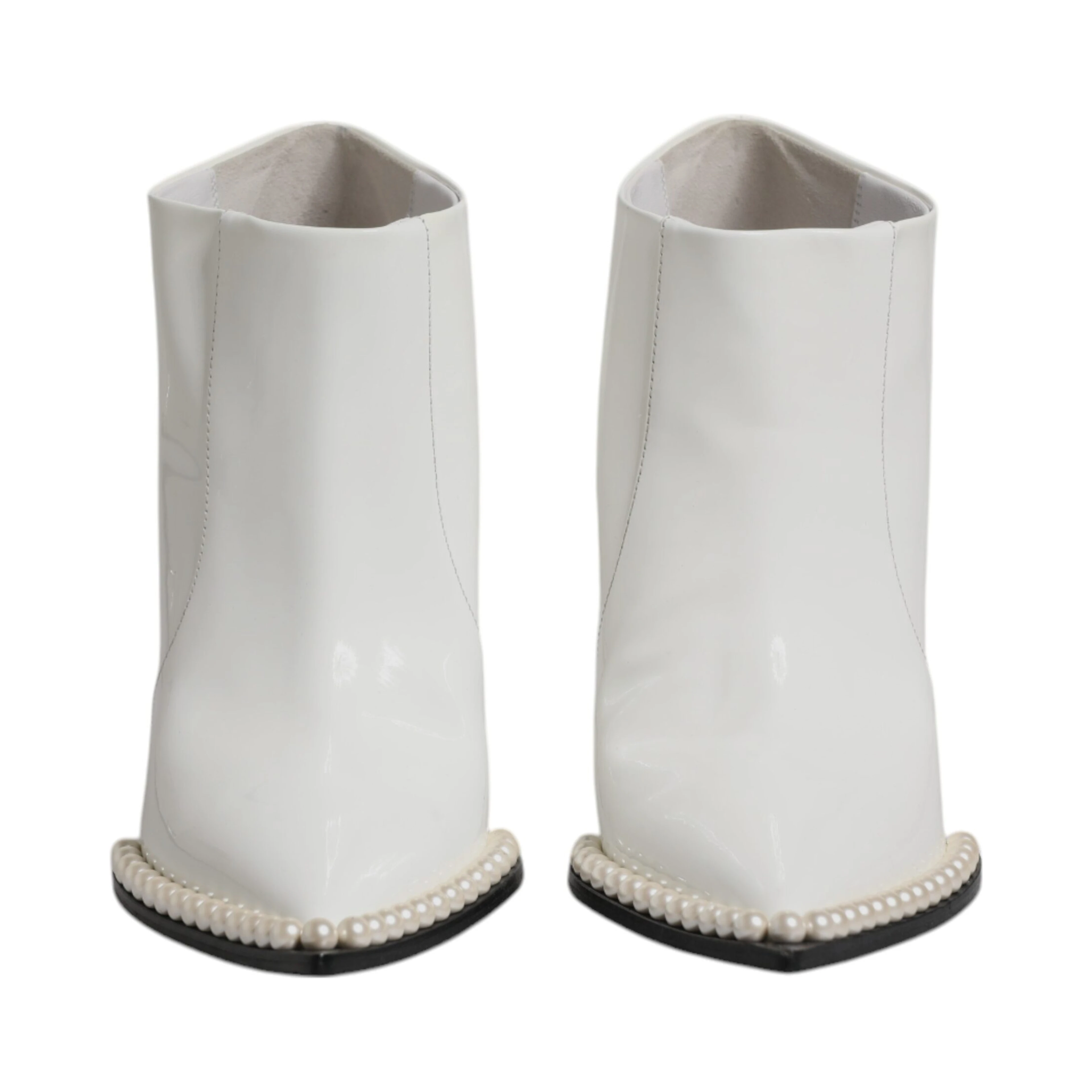 White Faux Pearl Leather Pointed Toe Ankle Boot Shoes