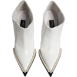 White Faux Pearl Leather Pointed Toe Ankle Boot Shoes