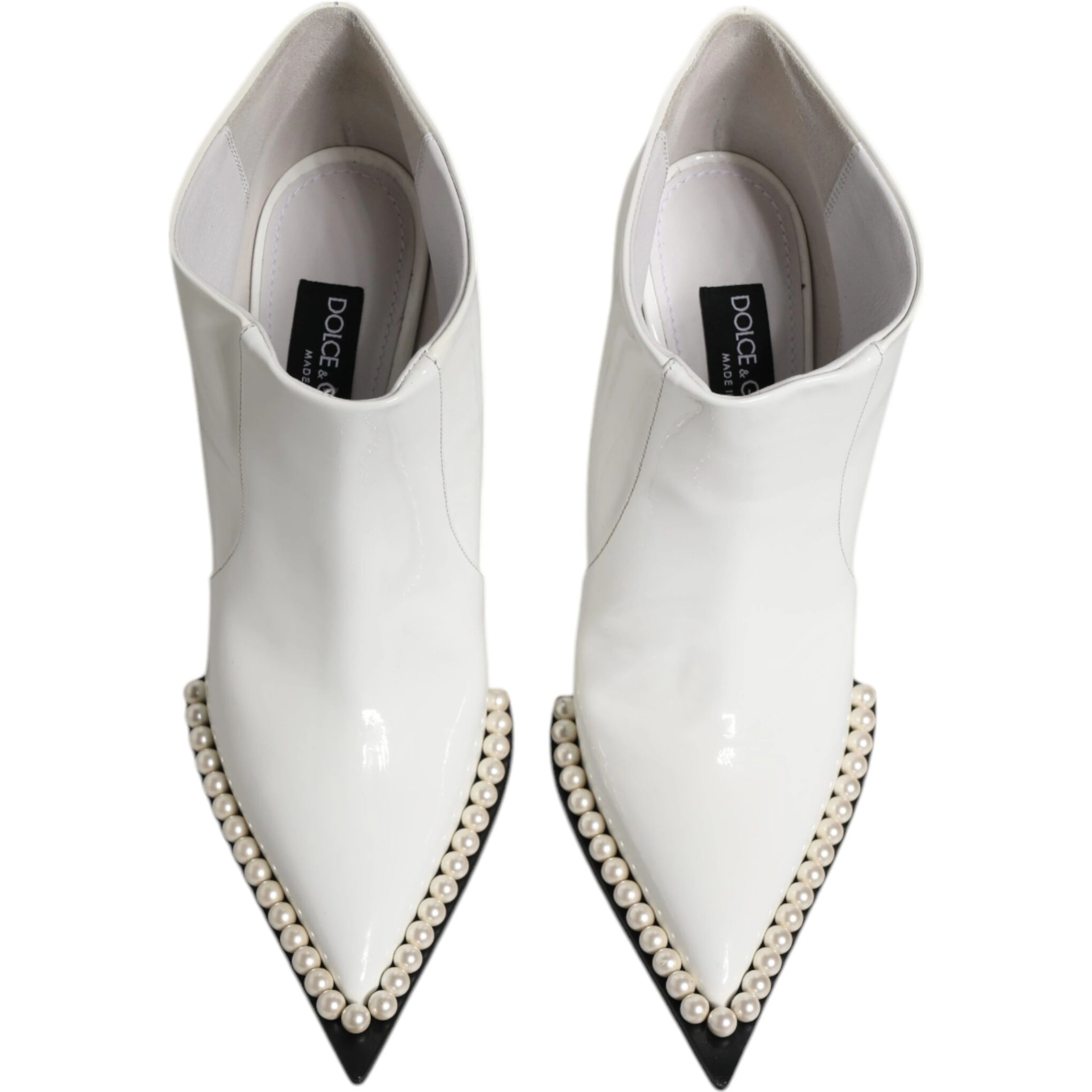 White Faux Pearl Leather Pointed Toe Ankle Boot Shoes