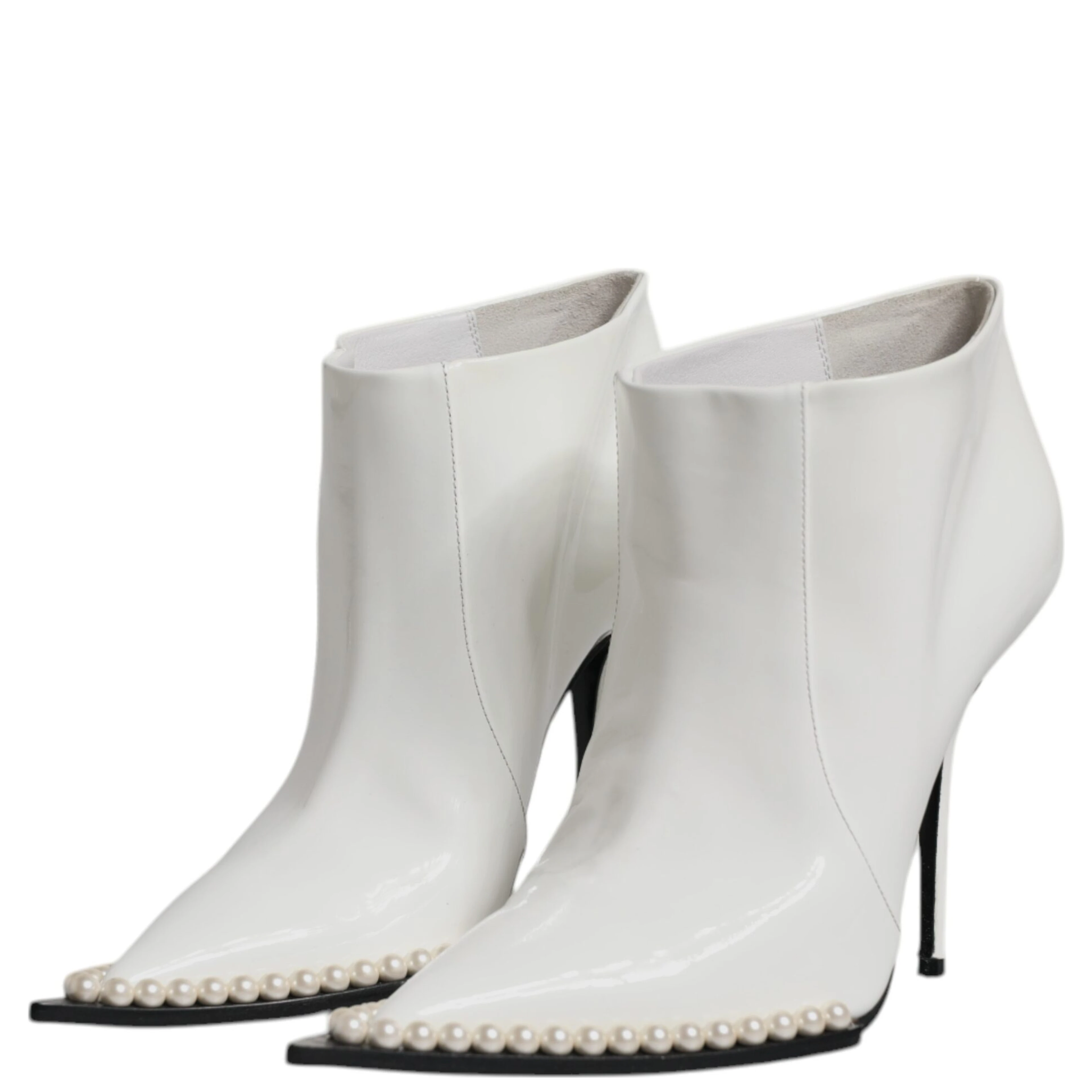 White Faux Pearl Leather Pointed Toe Ankle Boot Shoes