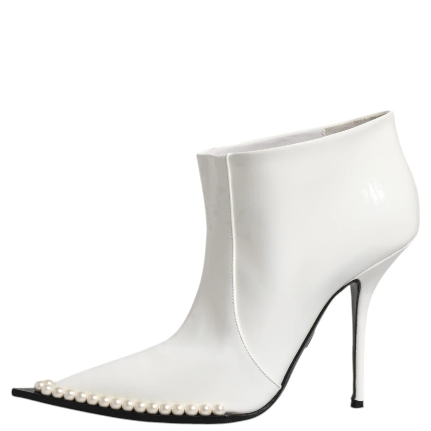 White Faux Pearl Leather Pointed Toe Ankle Boot Shoes