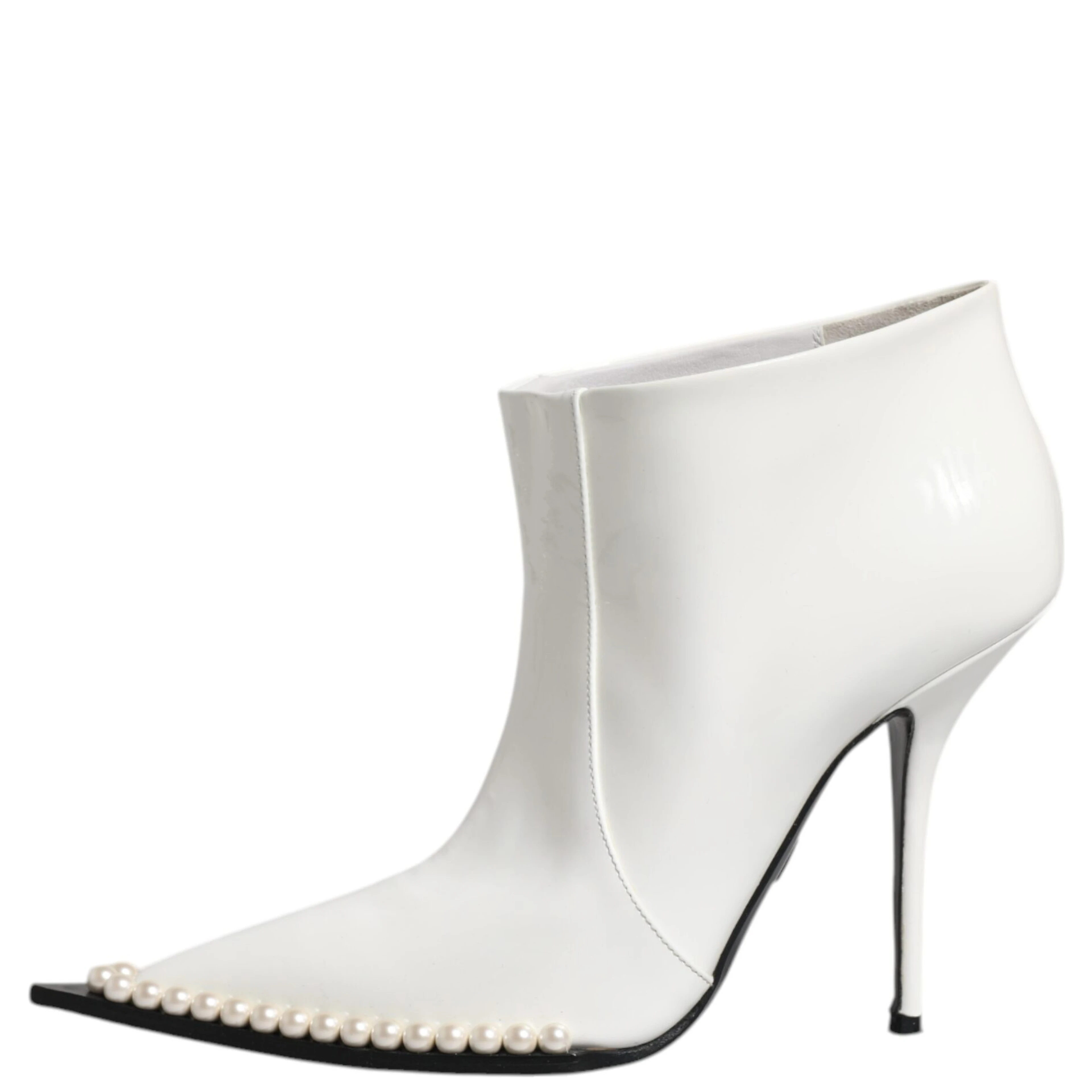 White Faux Pearl Leather Pointed Toe Ankle Boot Shoes