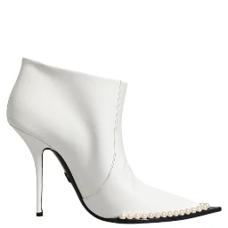 White Faux Pearl Leather Pointed Toe Ankle Boot Shoes