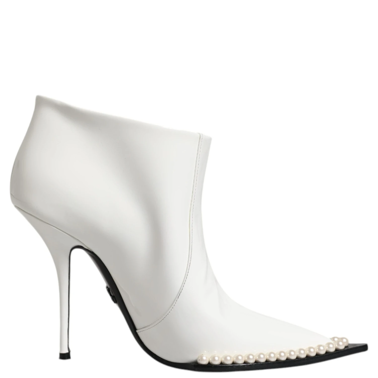 White Faux Pearl Leather Pointed Toe Ankle Boot Shoes