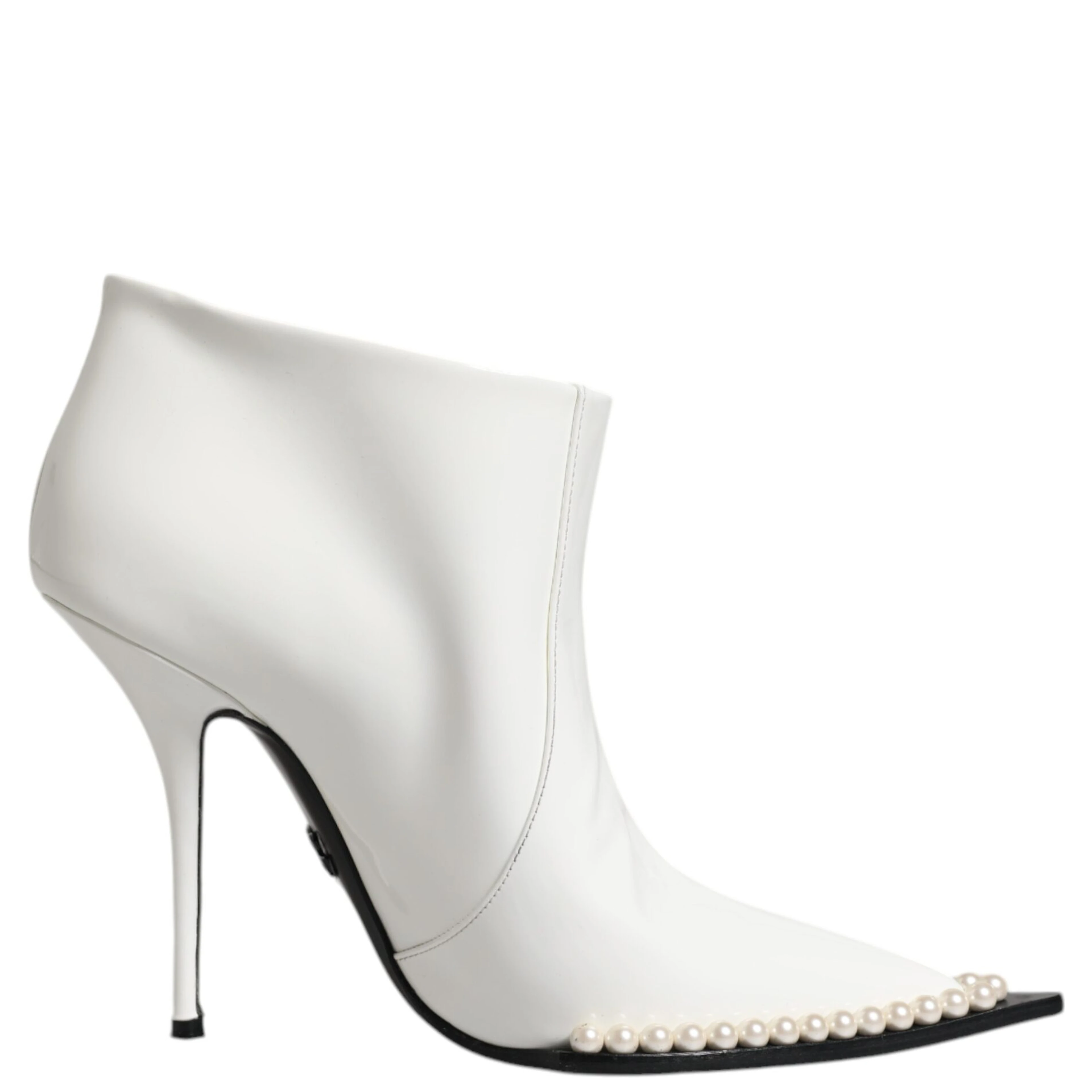 White Faux Pearl Leather Pointed Toe Ankle Boot Shoes