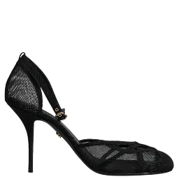 Black Mesh Ankle Strap Heels Pumps Shoes