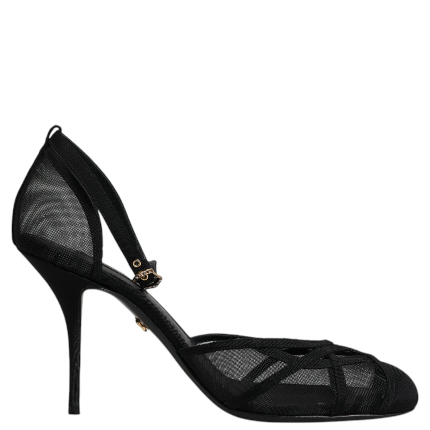 Black Mesh Ankle Strap Heels Pumps Shoes