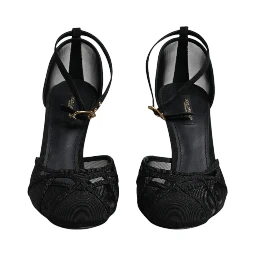 Black Mesh Ankle Strap Heels Pumps Shoes