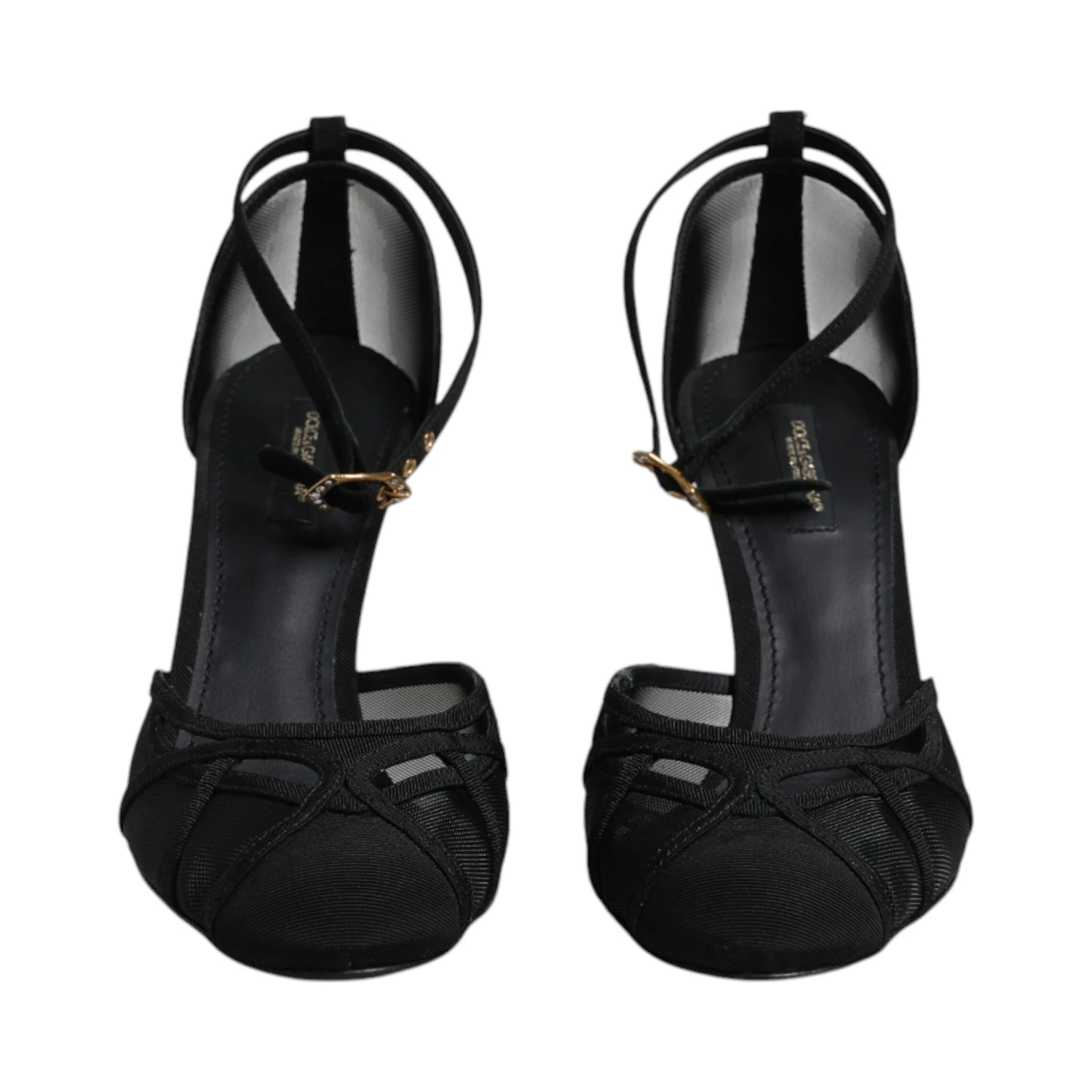 Black Mesh Ankle Strap Heels Pumps Shoes