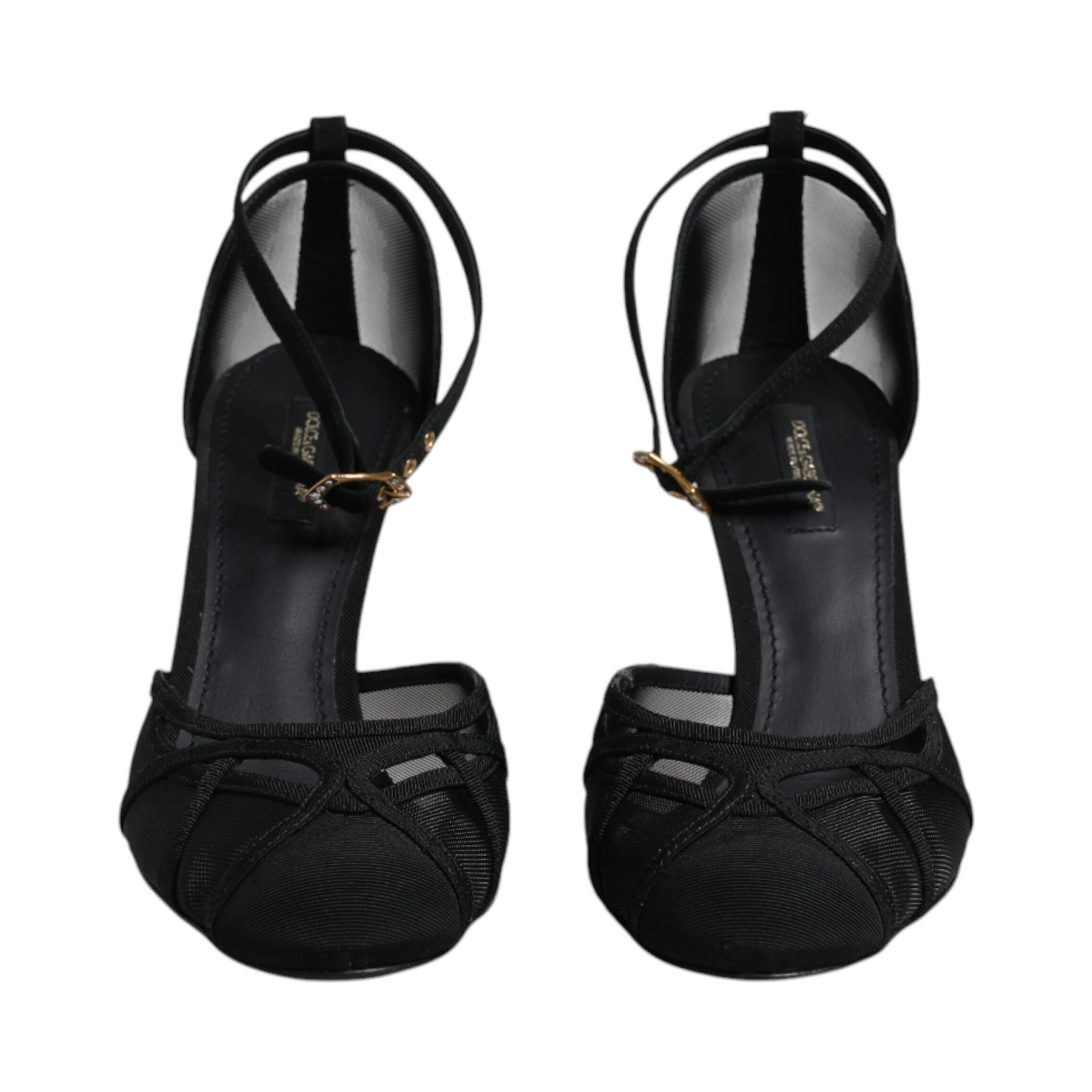 Black Mesh Ankle Strap Heels Pumps Shoes