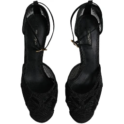 Black Mesh Ankle Strap Heels Pumps Shoes