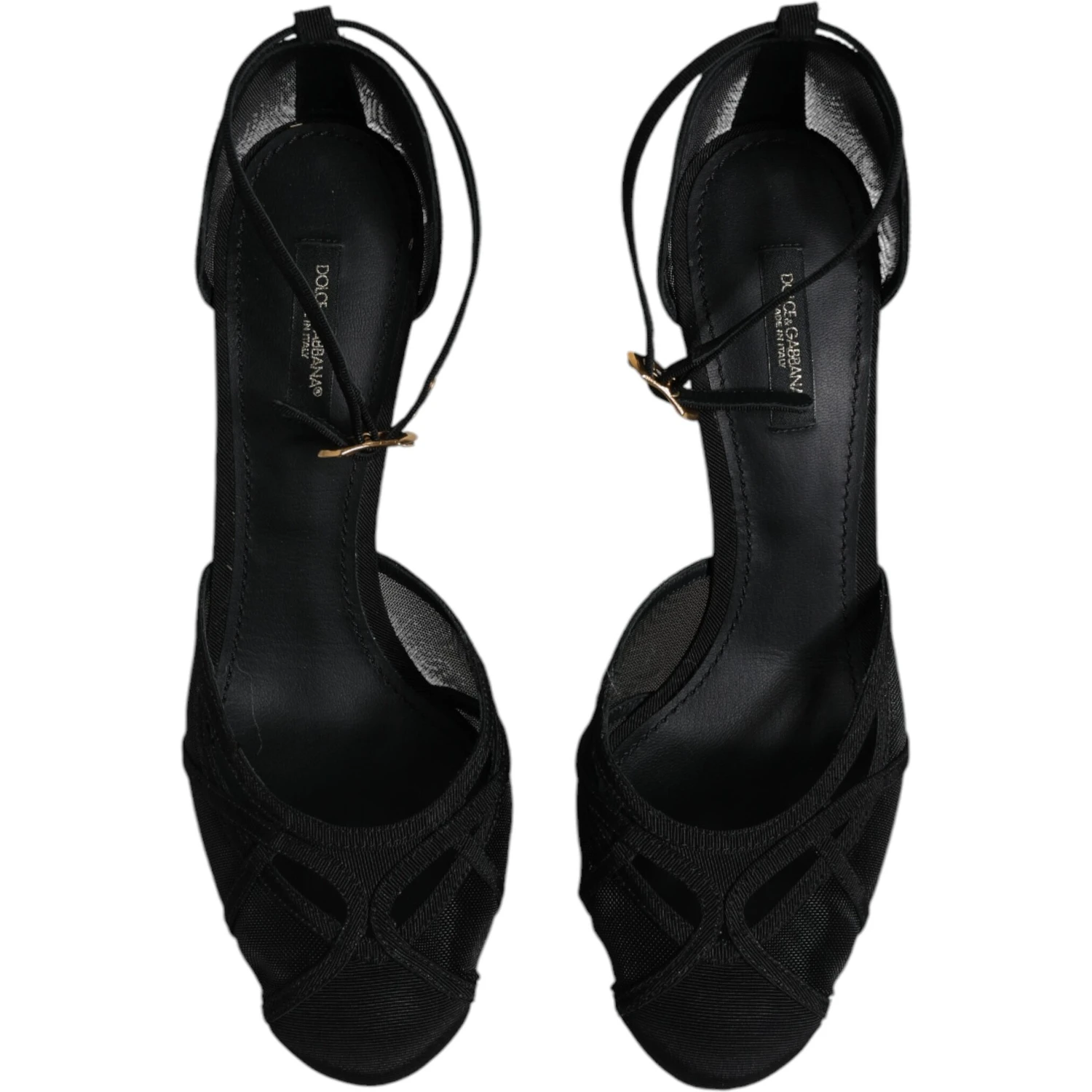Black Mesh Ankle Strap Heels Pumps Shoes