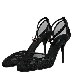 Black Mesh Ankle Strap Heels Pumps Shoes