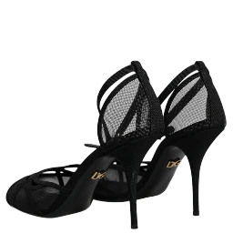 Black Mesh Ankle Strap Heels Pumps Shoes