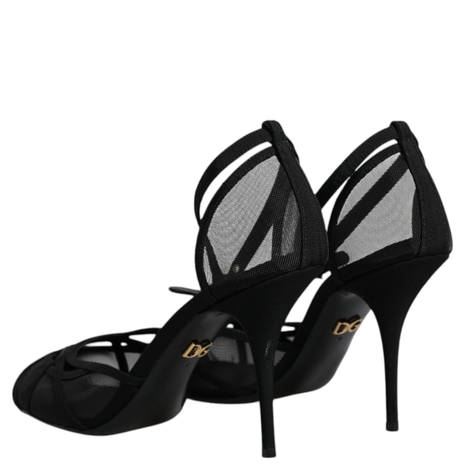 Black Mesh Ankle Strap Heels Pumps Shoes